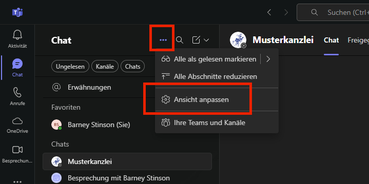 Screenshot Teams-Einstellungen