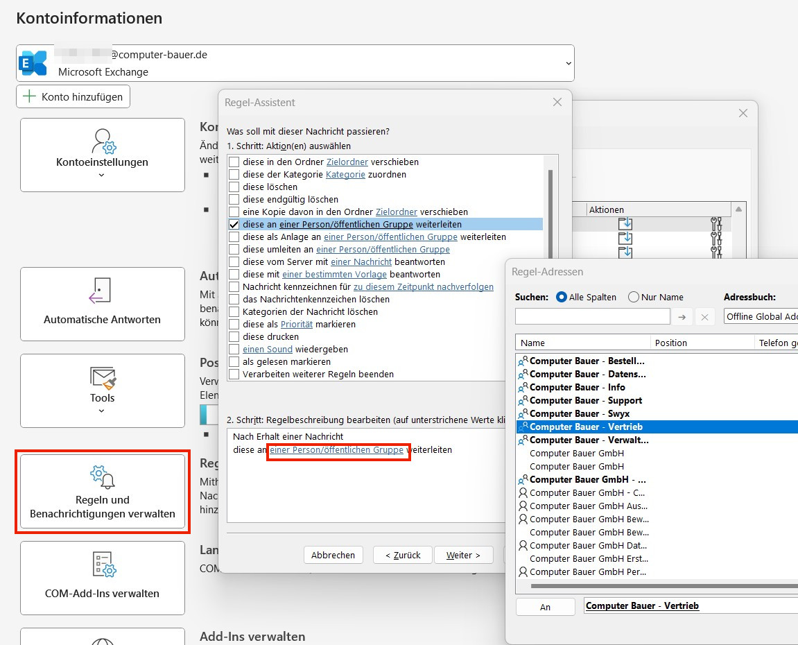 Weiterleitung-Outlook Screenshot Outlook Weiterleitung Einstellungen