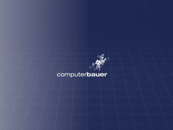 Computer Bauer Logo vor blauem Hintergrund